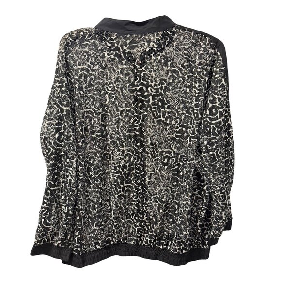 Avenue Black & White Leopard Print Zip-Up Bomber Jacket Size 22/24 Sheer Jacket - Picture 10 of 12